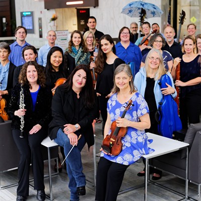 Cordancia Chamber Orchestra, with co-founders Kathleen Suher and Pia Liptak and conductor Rachel Lauber in front