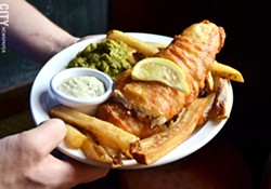Anglophiles and food fans are fond of the fish and chips at The Old Toad; the restaurant’s kitchen is open until 1 a.m. Fridays and Saturdays. - PHOTO BY MATT DETURCK
