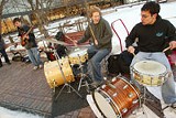 PHOTO BY STEVE PIPER - Braving the cold for the backbeat: Michael Chiavaro, Ian Fry, and Break of Realitys Ivan Trevino.