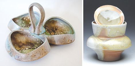 Didem Mert's "Sauce Tray" (left) and Patrick Bell's "Wood Fired Jar" (right) are part of the current ceramics showcase at the Firehoues Gallery. - PHOTOS PROVIDED