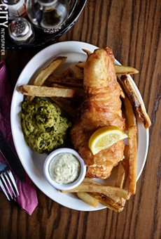 Fish and chips is a popular choice at The Old Toad. If you order it, make sure to go with the delicious mushy peas.