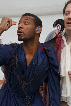 Jamal Jones (left) portrays Oberon, and Stephen Cena (right) plays Theseus in the Rochester Shakespeare Players' production of "A Midsummer Night's Dream." The company partnered with NTID to develop an innovative voice-signing double casting.