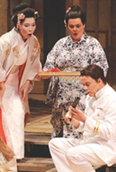 Kaori Sato, Kathryn Cowdrick, and
    Michael Rees Davis in &quot;Madama Butterfly,&quot;
    from Mercury Opera's 2005-06 season.