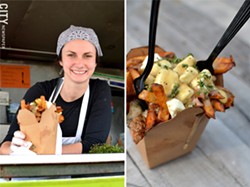 (left) Le Petit Poutine’s Clapp is one of the area food-truck operators working with the city to find more spaces from which they can sell downtown. &#124; (right) Poutine from Le Petit Poutine; the Canadian dish features fries, gravy, cheese curds, and thyme - PHOTO BY MATT DETURCK