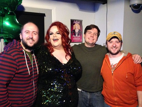 Matt DeTurck, Darienne Lake, Eric Rezsnyak, and Adam Lubitow at the "Drag Race" viewing party at the Bachelor Forum. - PHOTO BY SOME PREVIOUSLY SHIRTLESS DUDE