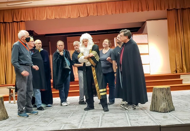 The Lord Chancellor and House of Peers in rehearsal for "Iolanthe"