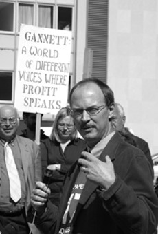 Reporter Steve Orr, foreground, and other Democrat and Chronicle employees at a recent Newspaper Guild protest.