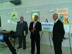 Mayor Tom Richards, Superintendent Bolgen Vargas, and United Way President Peter Carpino at a press conference this morning to address truancy in the city school district. - PHOTO BY TIM LOUIS MACALUSO