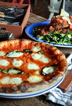 The wood-burning oven at Buffalo Road's Fiamma can cook a pizza to perfection in just 45 seconds. (Left) Margherita pizza. (Right)
Pollo capriccioso