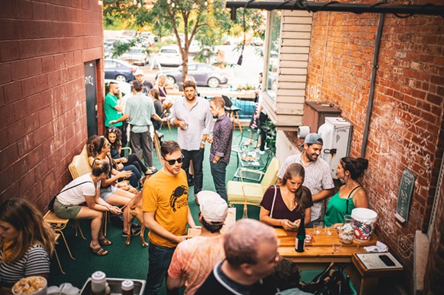 The first Aldaskeller Wine Co. pop-up in July, on the side patio at Swan Dive, was well-attended. - PHOTO BY JASON CAMPBELL