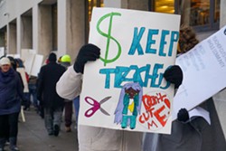 The Rochester Teachers Association organized a rally Thursday to protest proposed teacher layoffs. - PHOTO BY GINO FANELLI
