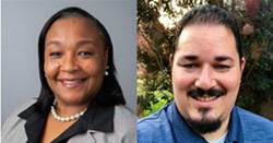 VOCAL NY's Kim Smith (left) and Ibero American Action League's Miguel Melendez (right) hope to replace Rochester City Councilmember Jackie Ortiz if she resigns later this month. - VIA WXXI NEWS