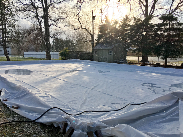 "Mos Iceley," the backyard rink of Joseph Climek and Melody King in Webster, filling up with water. - PHOTO COURTESY OF JOSEPH CLIMEK AND MELODY KING
