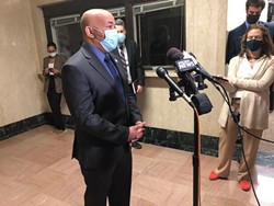 Assembly Speaker Carl Heastie meets with reporters at the State Capitol on March 15, 2021. - PHOTO BY KAREN DEWITT