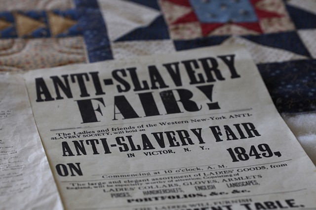 A replica printing of an Anti-Slavery Fair poster from 1849 from the town of Victor. - PHOTO BY MAX SCHULTE