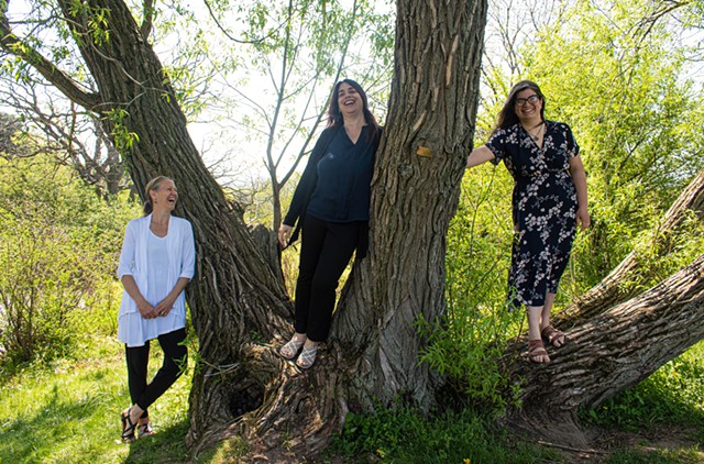From left to right, Lynne Boucher, Laura Lentz, and Mona Seghatoleslami. Each will play a role in the June 6th interactive online performance "Tuning Meditation." - PHOTO BY JACOB WALSH
