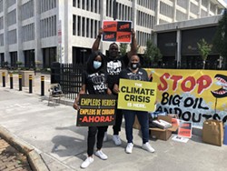 Left to right: Breyana Clark, Chaka Moxley and Kim Smith at a rally in front of the Federal Office Building on State Street on Thursday. - PHOTO COURTESY RANDY GORBMAN / WXXI NEWS