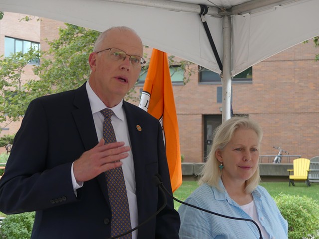 RIT President David Munson and Kirsten Gillibrand announce push for more federal funding for RIT in August 2021. - PHOTO BY JAMES BROWN / WXXI NEWS