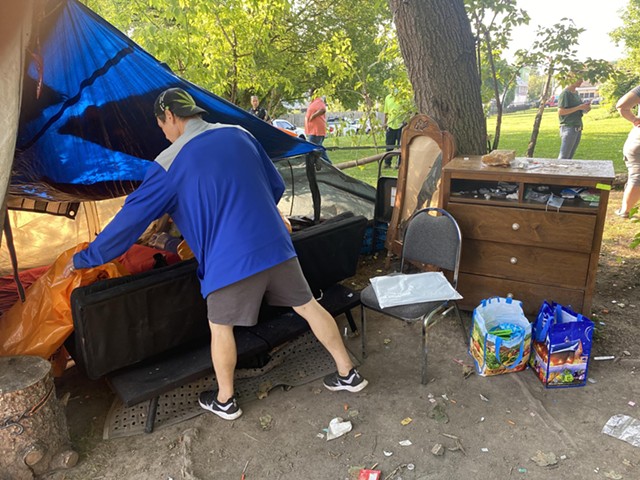 What was left of a homeless encampment on Loomis Street near Joseph Avenue. City of Rochester employees dismantled it Thursday. - PHOTO BY JAMES BROWN / WXXI NEWS