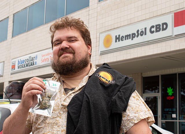 CITY reporter Gino Fanelli paid $65 for a T-shirt at HempSol and received an eighth of an ounce of Rocket Fuel marijuana as a complimentary "gift." - PHOTO BY JACOB WALSH