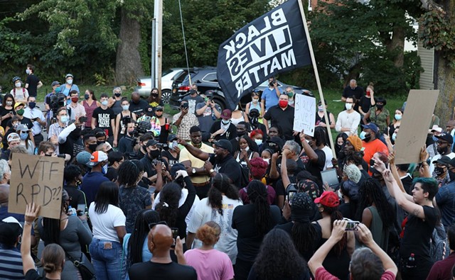 Black Lives Matter protesters break up town hall organized by United Christian Leadership Ministry on Sept. 3, 2020. - PHOTO BY MAX SCHULTE