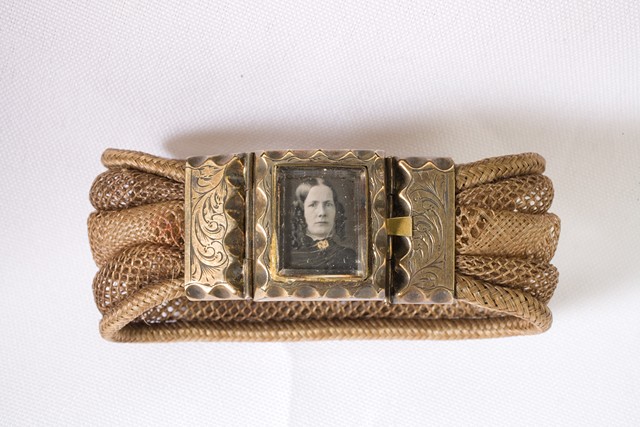 A daguerreotype portrait of a woman serves as the clasp for a bracelet made of intricately woven hair from 1850 is part of the permanent collection at George Eastman Museum. - PHOTO COURTESY GEORGE EASTMAN MUSEUM