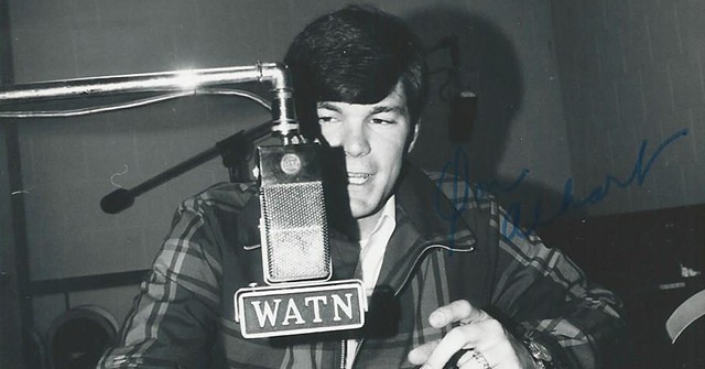 Don Alhart speaking on a radio microphone early in his broadcasting career. - PROVIDED.