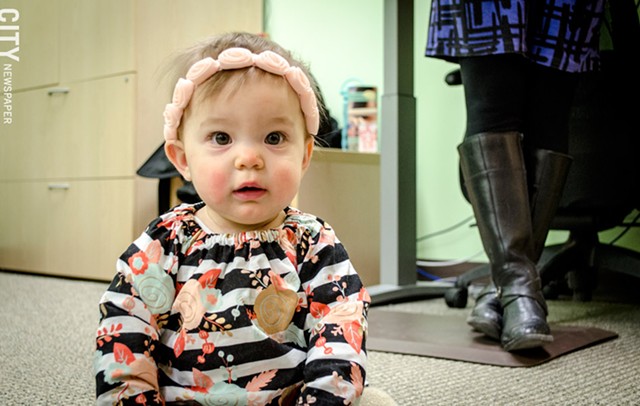 Amelia Smith is participating in research at the UR’s Rochester Baby Lab. - PHOTO BY MARK CHAMBERLIN