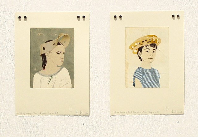 Installation view of Ellen Heck's "Fascinators" series of portraits of young girls with Mobius Strips for hats. - PHOTO PROVIDED