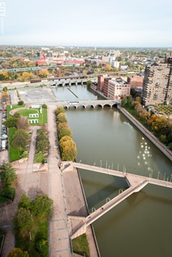 The view of the Genesee River downtown, from the top of the First Federal Building. - PHOTO BY RYAN WILLIAMSON
