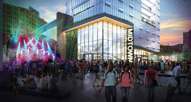 An architect's rendering of the south side of the arts and entertainment complex on Parcel 5. - IMAGE COURTESY LABELLA ASSOCIATES