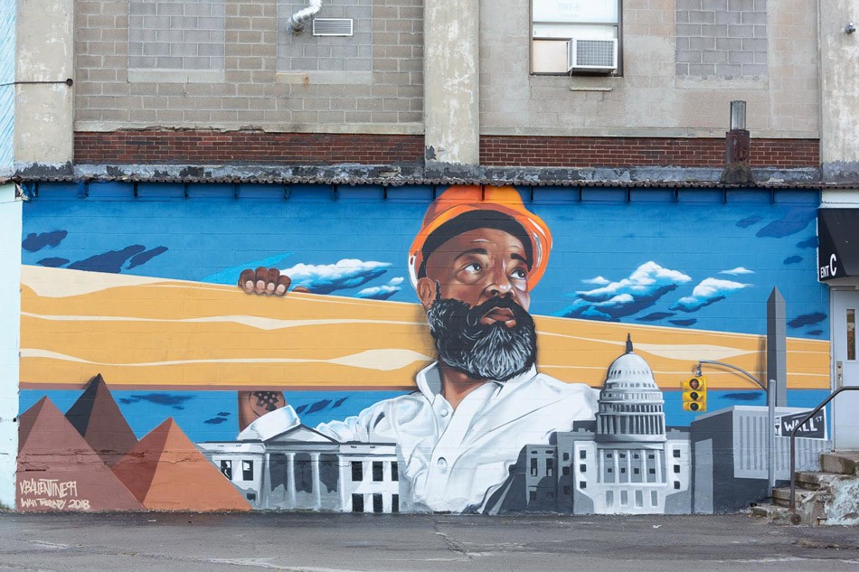 Vincent Ballentine's mural at the Fedder Industrial Building complex. - PHOTO BY TED WONG
