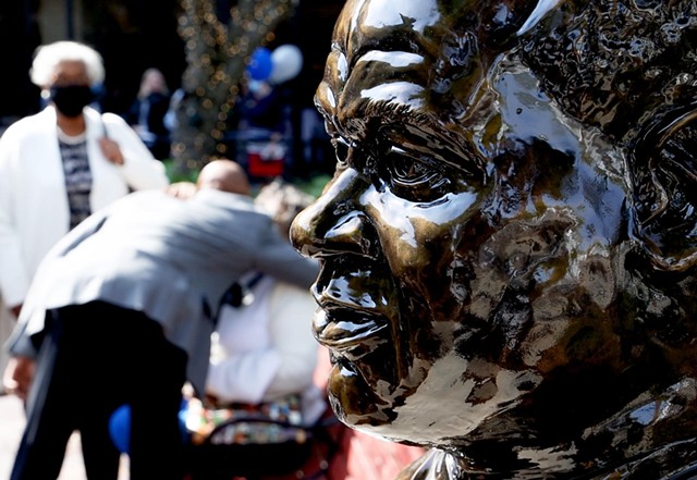 A bust of William Warfield created by artist Shawn Dunwoody was unveiled Sept. 27, 2021, at the Miller Center Courtyard across from the Eastman School of Music.
