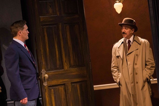 Danny Gardner and Evan Zes in an updated adaptation of the nostalgic, cozy thriller “Dial M for Murder,” which plays at Geva Theatre Center through Feb. 11.