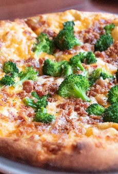 Cheddar bacon broccoli pizza.