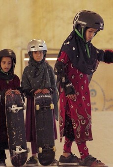 A still from "Learning to Skateboard in a Warzone (If You're a Girl)."