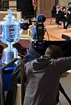 CBS Sports shoots a promotional teaser video for the 2023 PGA Championship featuring the Rochester Philharmonic Orchestra at Kodak Hall.