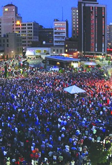 An aerial of the 2019 CGI Rochester International Jazz Festival, which featured nine nights of concerts on Parcel 5.