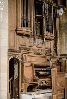 The organ inside the 1912 chapel in Mount Hope Cemetery has deteriorated beyond use. The chapel has been out of use for decades