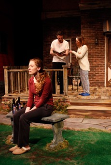 Jill Rittinger as Catherine,
Colin Pazik as Hal, and Stephanie Sheak
as Claire in the Blackfriars Theatre production of
"Proof."