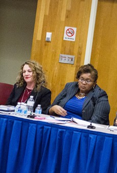 From left to right, Board President Van White, Superintendent Barbara Deane-Williams, Vice President Cynthia Elliott, and Malik Evans.