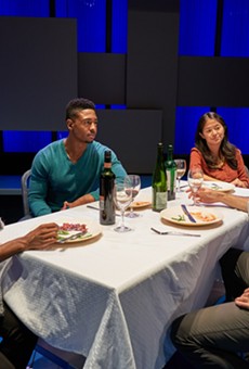Folami Williams, Bryce Michael Wood, Shannon Tyo, and Jake Lee Smith in “Smart People” at Geva Theatre Center.