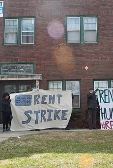 Tenants at 967 Chili Avenue during a rally last year to protest the poor conditions of their building.