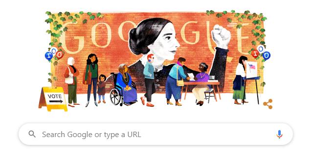 Google honored Susan B. Anthony's 200th birthday with a Google Doodle. - SCREEN SHOT OF A GOOGLE HOMEPAGE