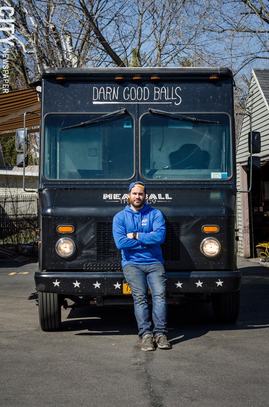 Matt Petrillo of The Meatball Truck Co. For food truck operators, the summer is a lucrative, but demanding season. - PHOTO BY MARK CHAMBERLIN
