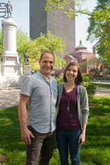 PHOTO BY RENÉE HEININGER - Jason and Stefanie Schwingle of the - Washington Square Park Community Association are leading a community - brainstorming session for the downtown park on Saturday, June 2.